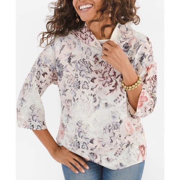 CHICOS NWT Parisian Floral 3/4 Sleeve Mock Neck Top 1 (M/8) - Picture 12 of 12
